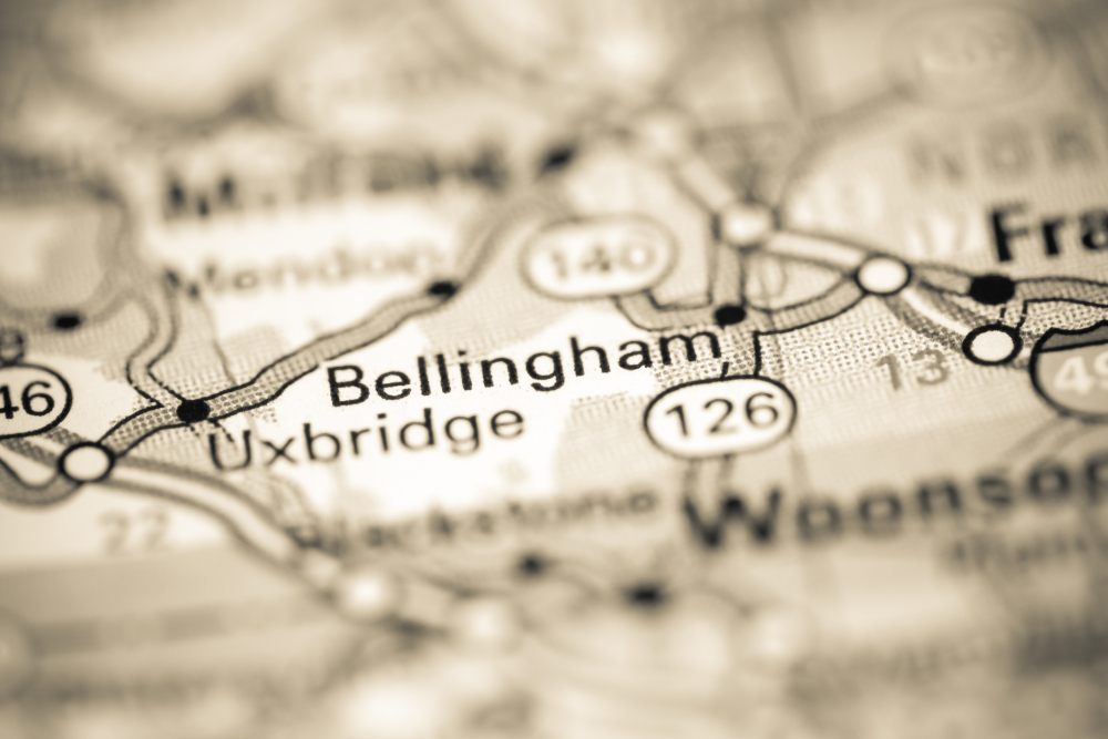Bellingham, MA as seen on a map